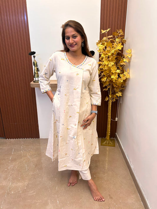 Off-White Embroidered Angrakha Set