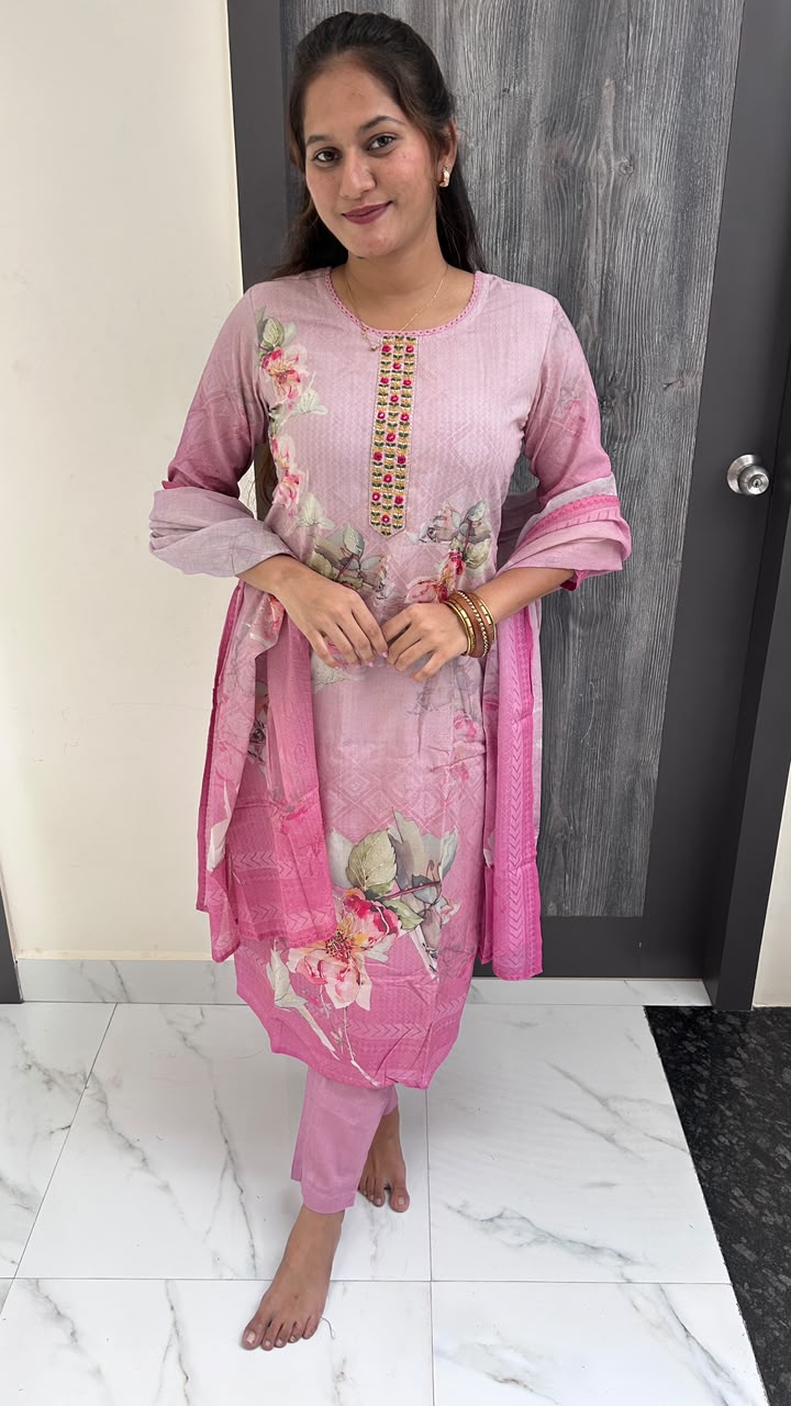 Lavender Floral Muslin Suit Set