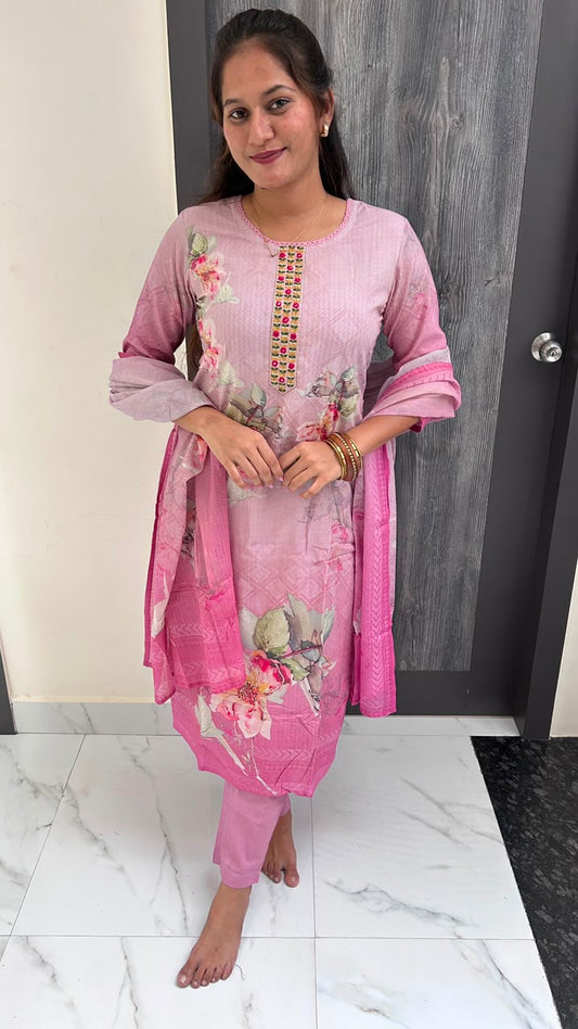 Lavender Floral Muslin Suit Set