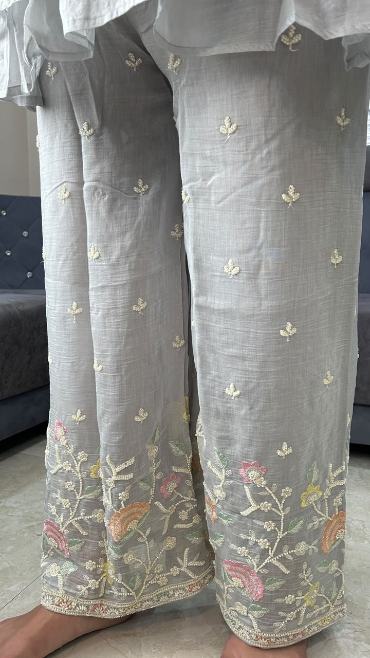 Powder Blue Organza Embroidered Angrakha Set