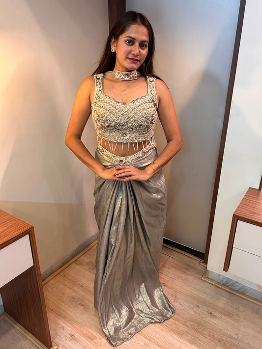 Champagne Gleam Indo-Western Draped Set