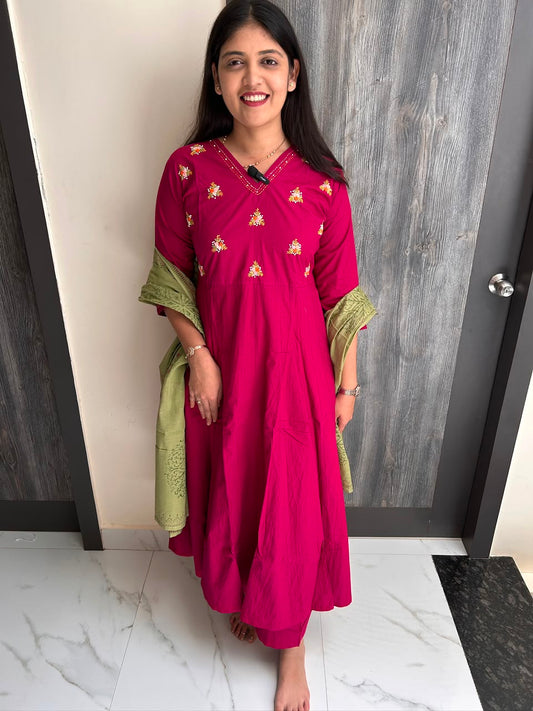 Magenta Embroidered Anarkali Suit with Dupatta