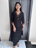 black hand embroidery kurti