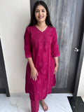 Laknawi Kurta Pant Set (DARK PINK)