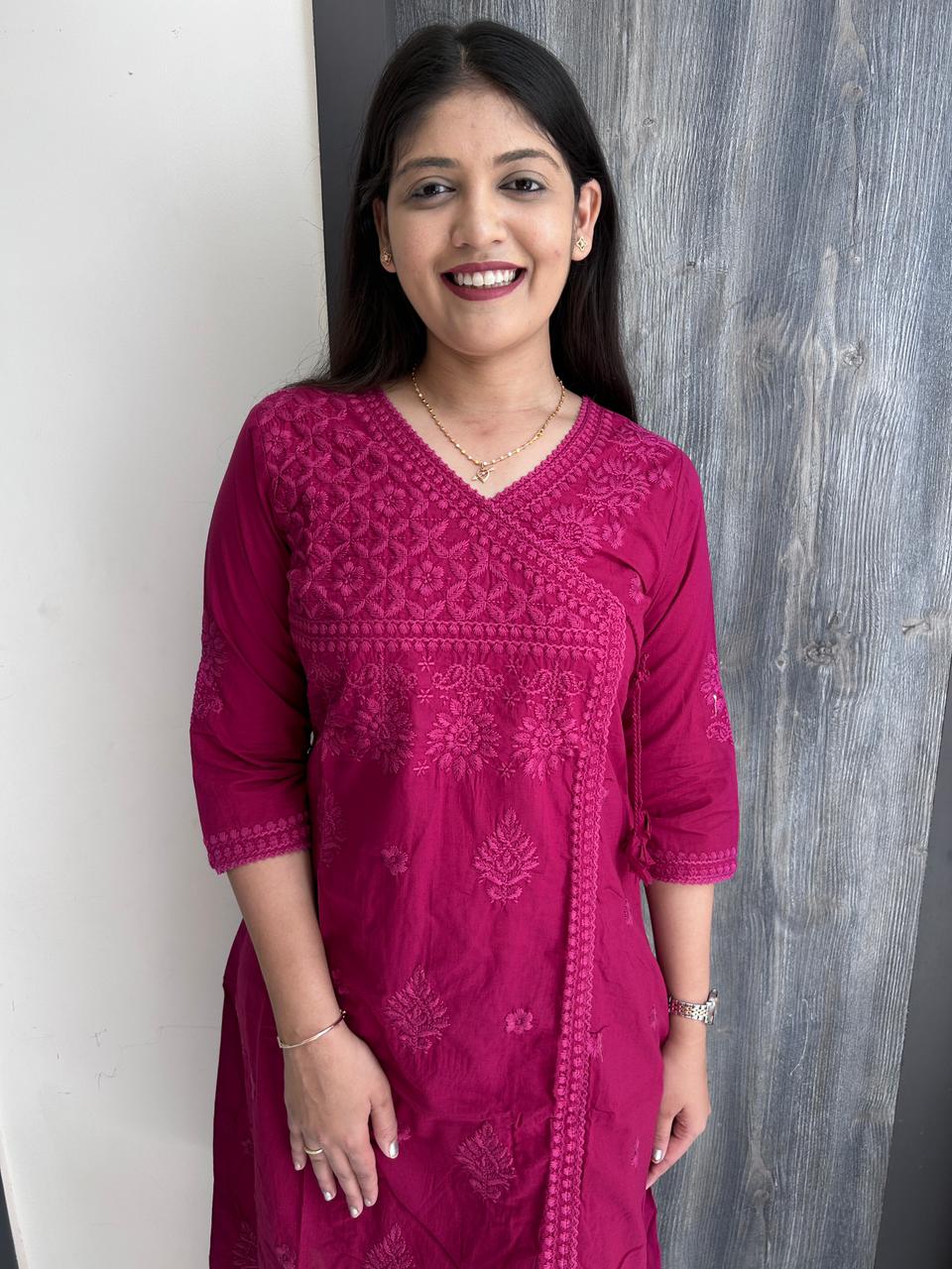 Laknawi Kurta Pant Set (DARK PINK)