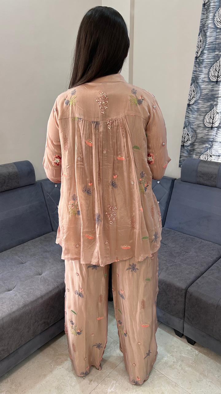 Floral Embroidered Peach Co-Ord Set