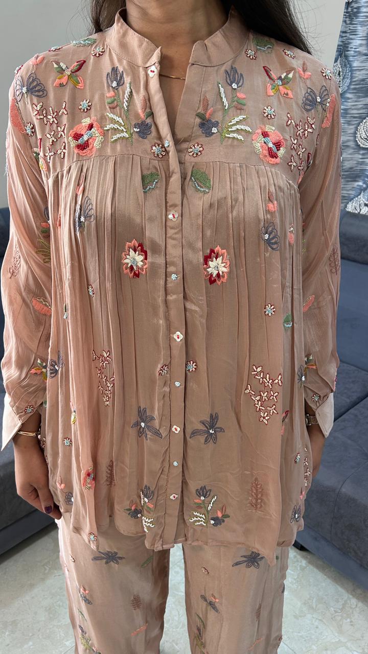 Floral Embroidered Peach Co-Ord Set