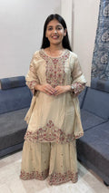 Champagne Gold Royal Embroidered Sharara Set