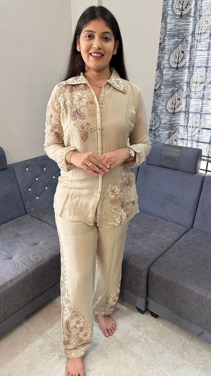 Beige Pure Chinnon Co-Ord Set