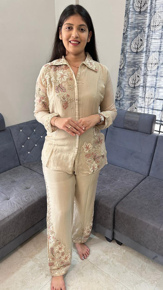 Beige Pure Chinnon Co-Ord Set