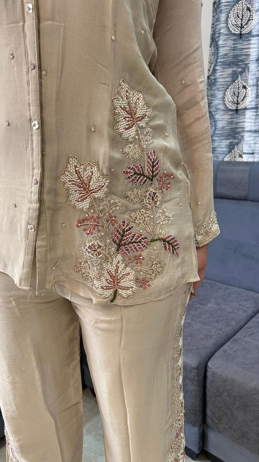 Beige Pure Chinnon Co-Ord Set