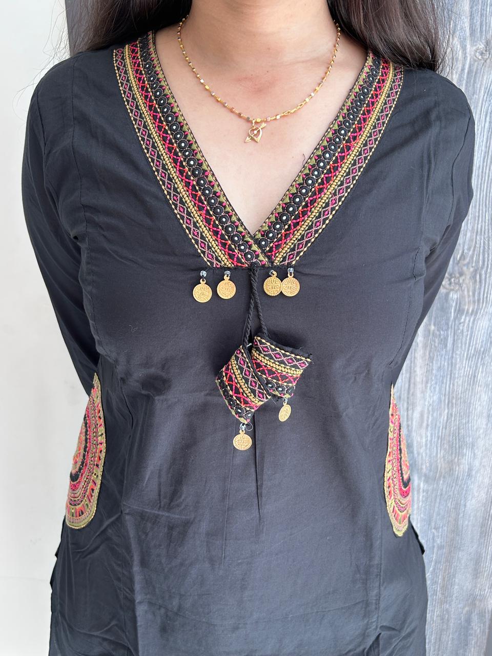 Black Hand-Embroidered Kurti
