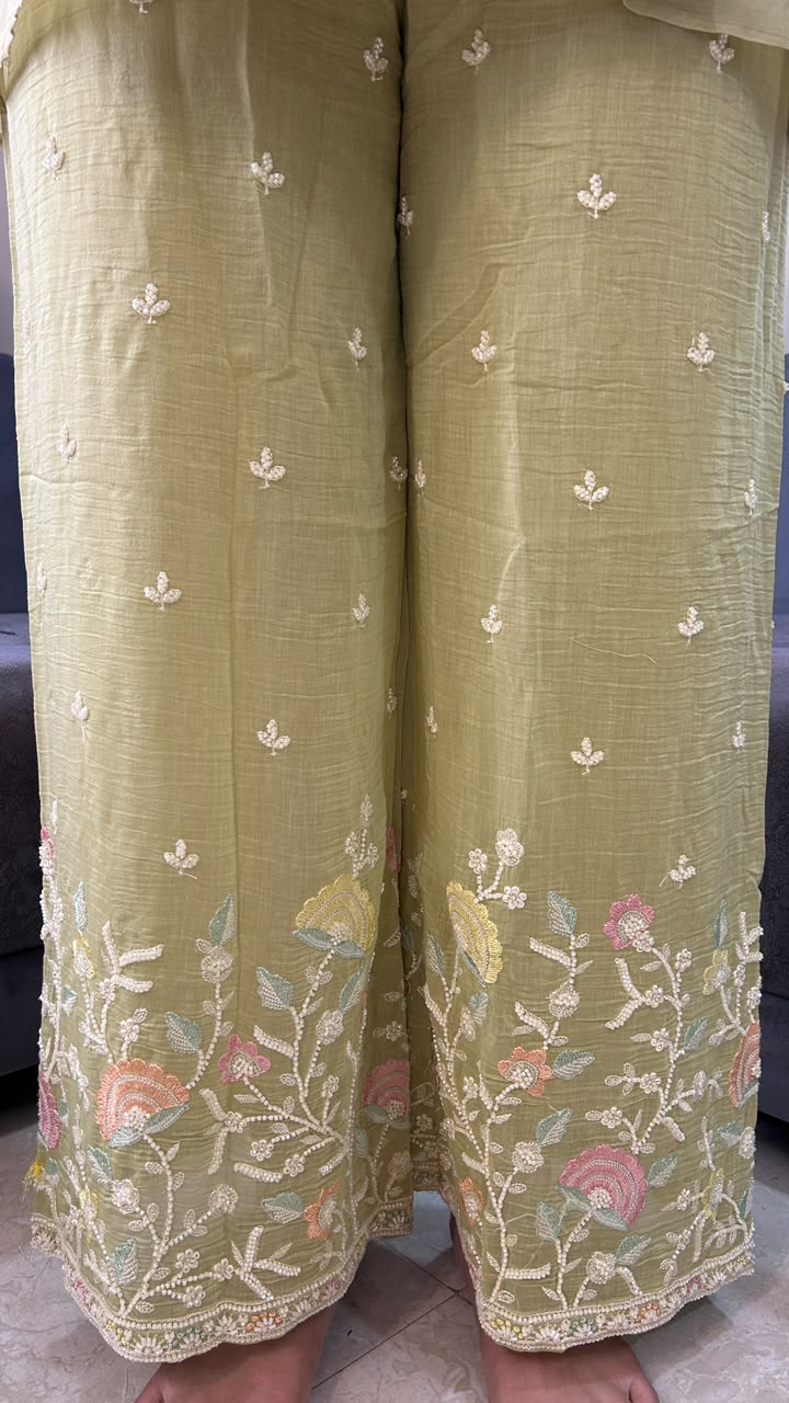 Olive Green Organza Embroidered Angrakha Set