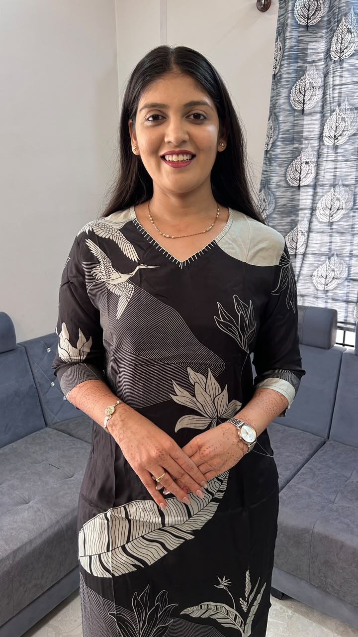 Black & Off-White Floral Printed Kurta with Palazzos