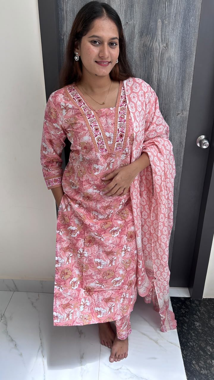 Rose Petal Block-Print Suit Set