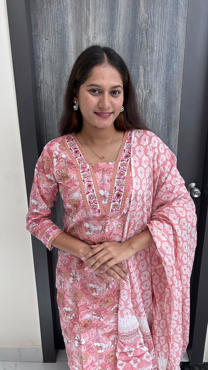 Rose Petal Block-Print Suit Set