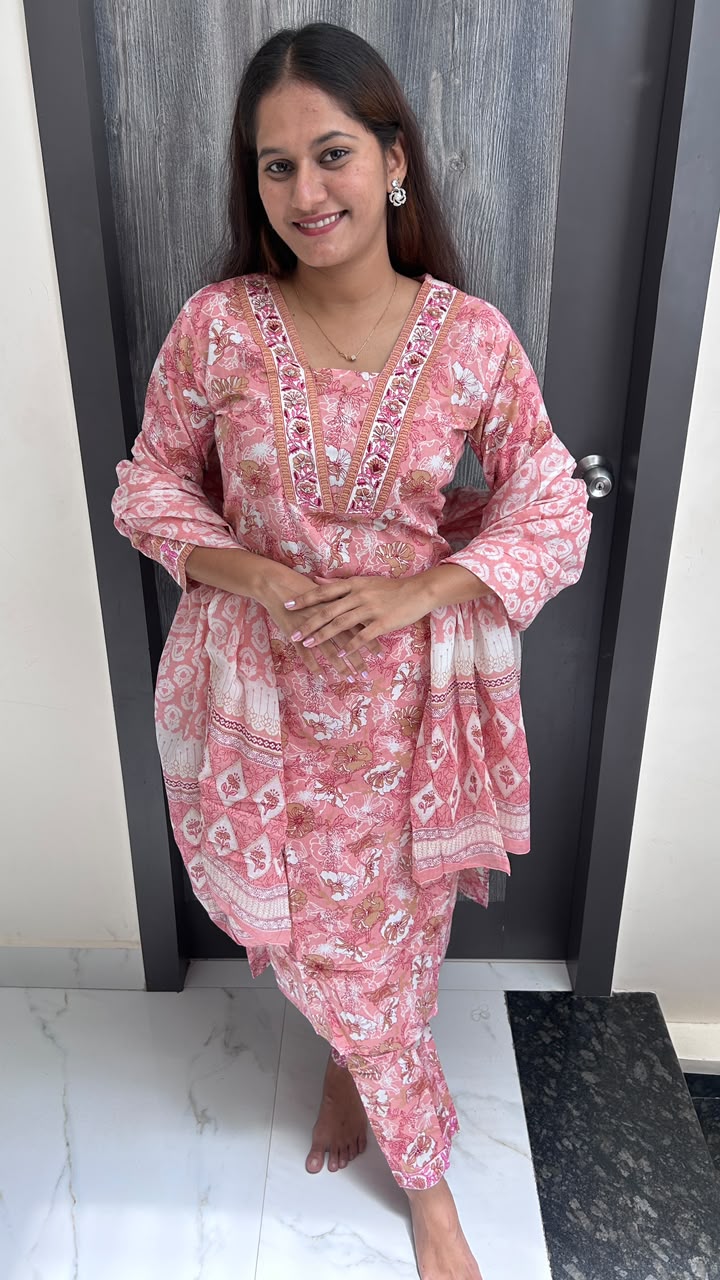 Rose Petal Block-Print Suit Set