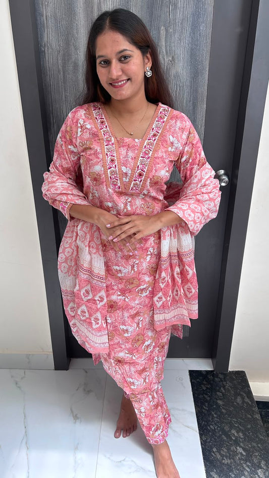 Rose Petal Block-Print Suit Set