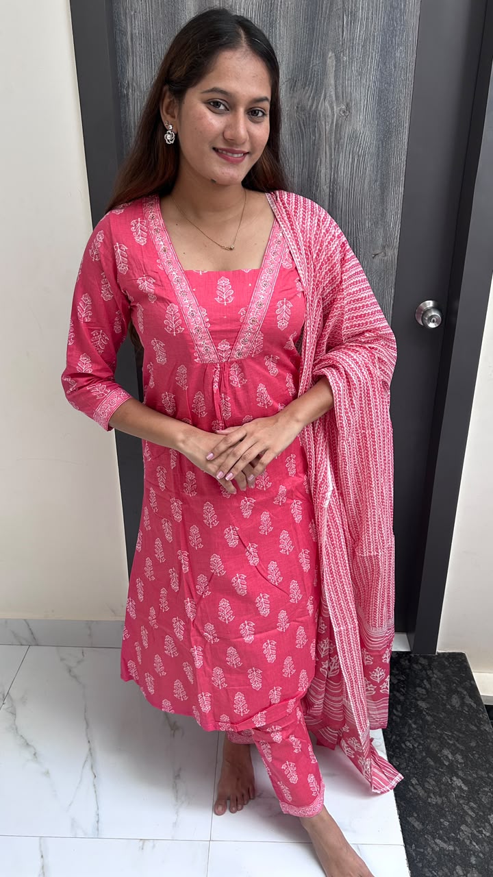 Rose Petal Block-Print Suit Set