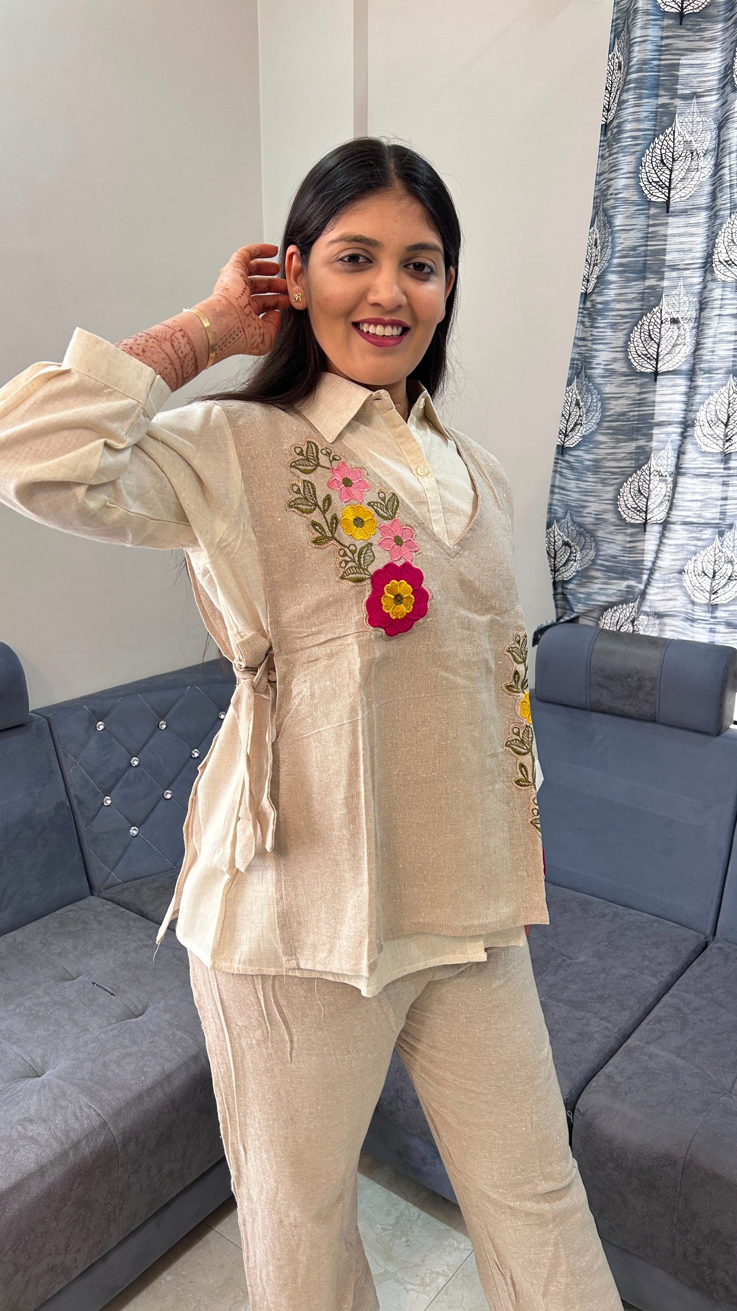 Floral Embroidered Vest & Shirt Co-ord Set